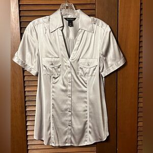White House Black Market Shimmering Silver Blouse
